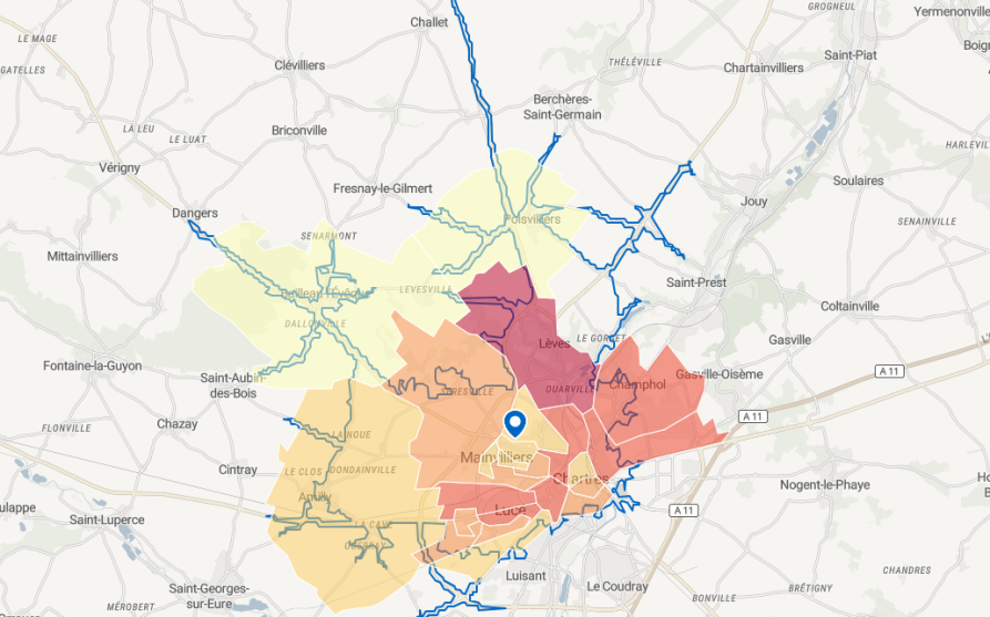 Image d'illustration de Module isochrone : observer les abords d'un territoire selon un temps d'accès en voiture, à pied, à vélo ... 2/3 - Ouvrir en plein écran