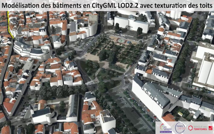 Modélisation des bâtiments en CityGML LOD 2.2 avec texturation des toits - Crédits photo : GéoVendée