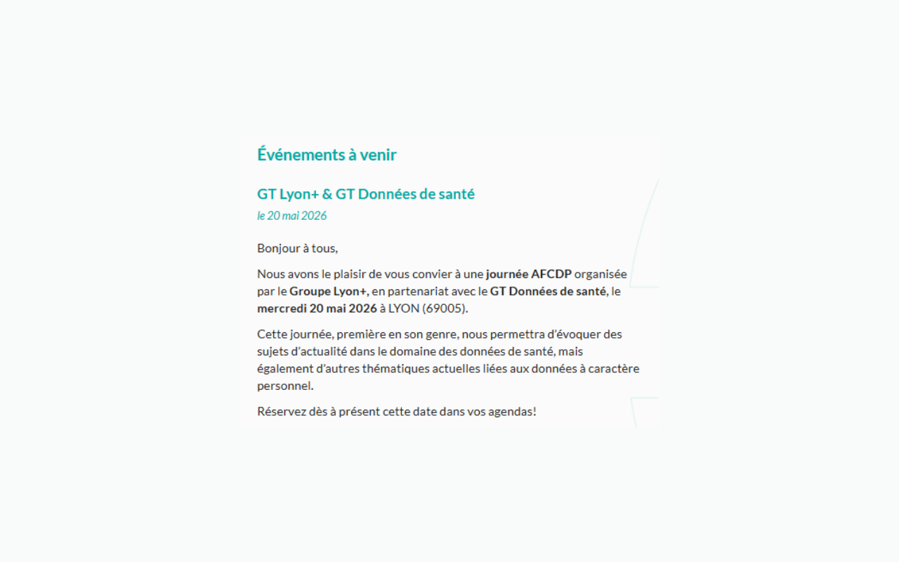Journée AFCDP : GT Lyon+ & GT Données de santé - Enjeux RGPD et protection des données de santé