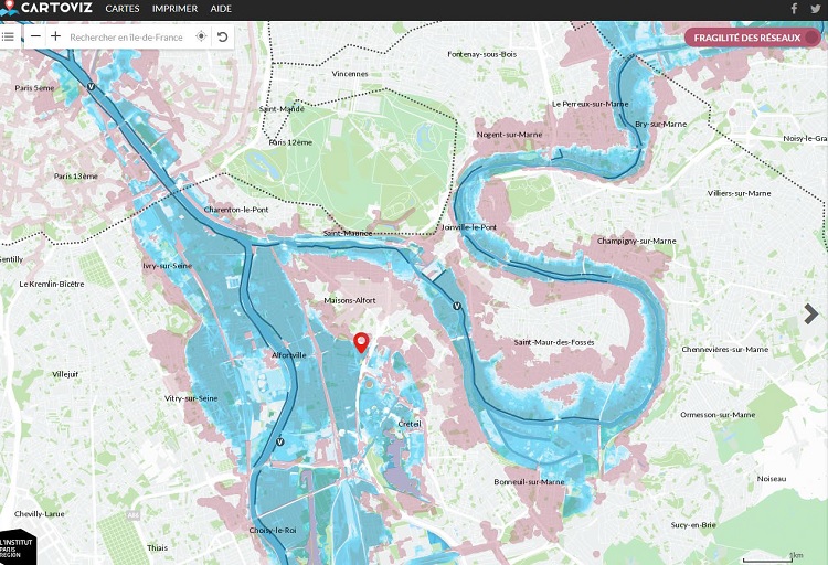 Cartoviz : vulnérabilité aux inondations en Ile de france